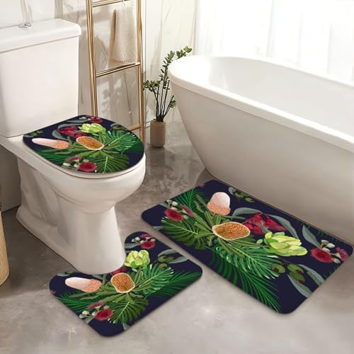 4 Pieces Shower Curtain Set with Rugs and Toilet Lid Cover