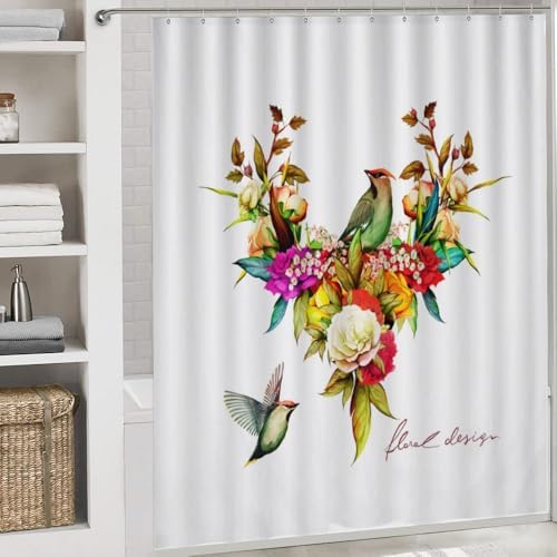 Kuizee 4-Piece Floral Shower Set with Rugs 72x72 Inch