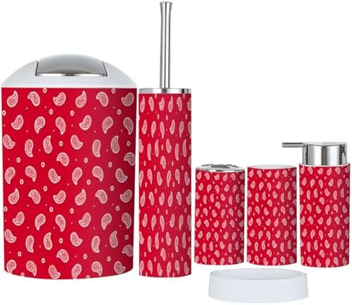 Bathroom Accessories Set 6 Pcs Red Bandana Pattern 1