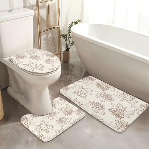 4 Piece Shower Curtain Set with Non-Slip Rugs and Mats