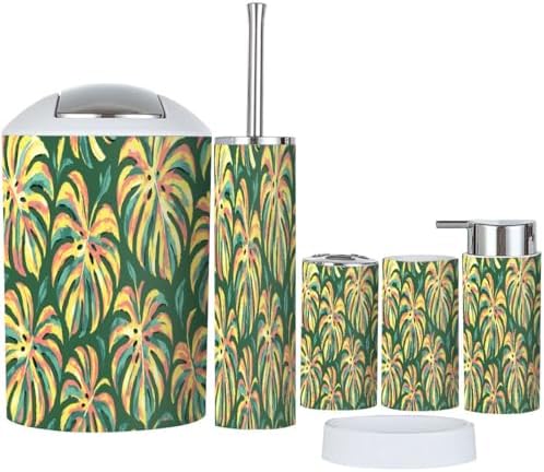 Boho Flower Leaf Bathroom Accessory Set 6 Piece