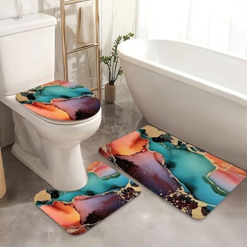 4 Pieces Shower Curtain Set with Rugs and Mat