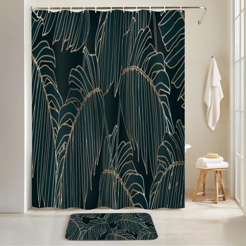 JCOOKLOFTS 4 Piece Shower Curtain Set with Rugs and Accessories