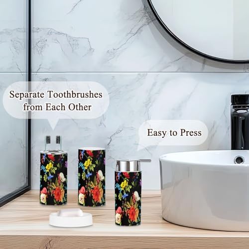 6 Piece Boho Bathroom Accessories Set with Flowers