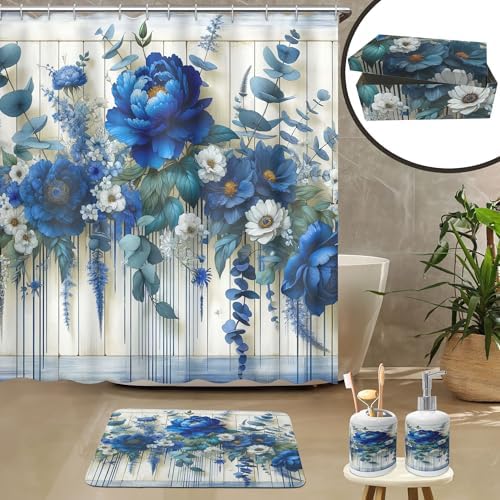 Ambesonne Blue Bathroom Decor Set 4 Pcs