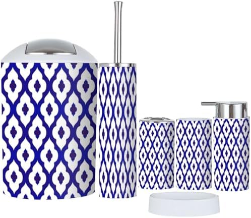 Modern Blue White Bathroom Accessories Set 6 Pcs