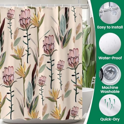 4 Piece Shower Curtain Set with Rugs Mats and Toilet Lid Cover