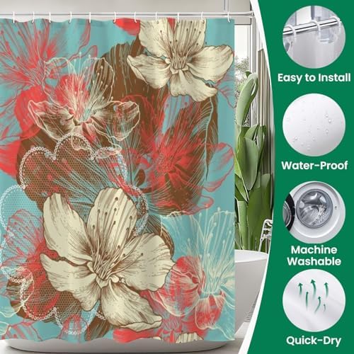 4 Pieces Shower Curtain Set with Non-Slip Rugs