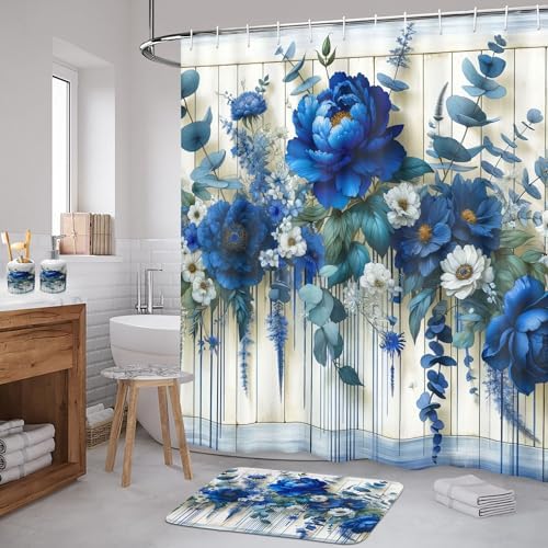 Ambesonne Blue Bathroom Decor Set 4 Pcs