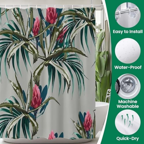 JCOOKLOFTS 4-Piece Shower Curtain Set with Floral Pattern