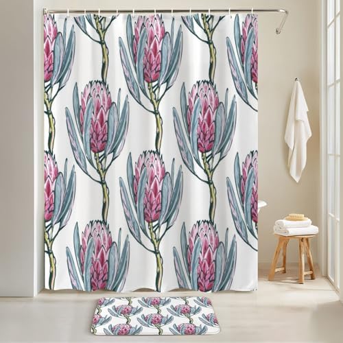 4 Piece Shower Curtain Set with Rugs and Accessories 1