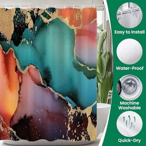 4 Pieces Shower Curtain Set with Rugs and Mat