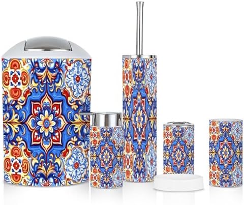6-Piece Boho Bathroom Accessories Set with Talavera Ceramic Design