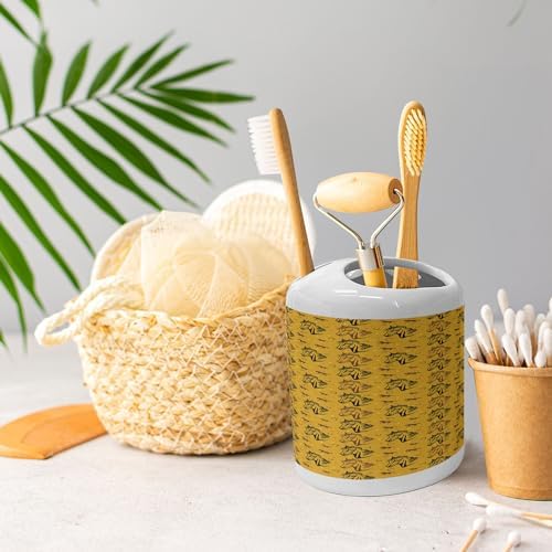 Ambesonne Ceramic Soap Toothbrush Holder Set 2 Pcs Earth Yellow Black and Umber