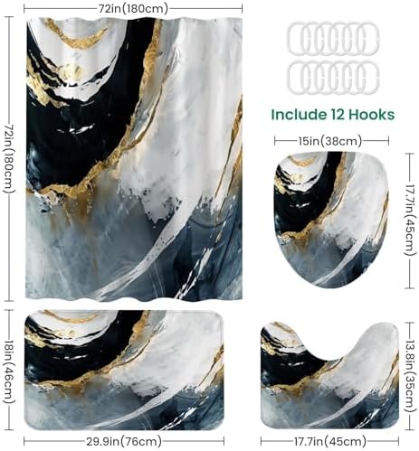 JCOOKLOFTS 4 Piece Shower Curtain Set with Rugs and Mat