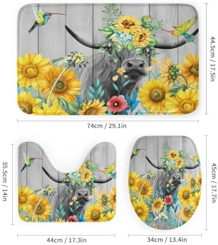 Kuizee 4-Piece Sunflower Bath Set with Shower Curtain and Rugs
