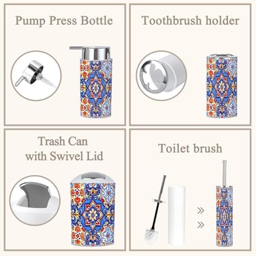 6-Piece Boho Bathroom Accessories Set with Talavera Ceramic Design
