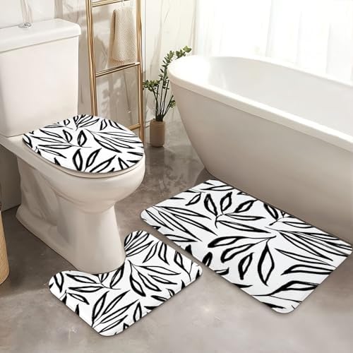 4 Piece Shower Curtain Set with Rugs Mats and Lid Cover