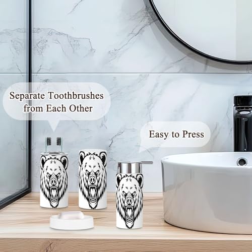 6 Pcs Cartoon Angry Grizzly Bear Bathroom Accessories Set