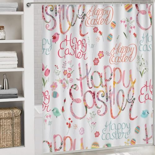 Kuizee 4-Piece Easter Shower Curtain Set with Non-Slip Rugs