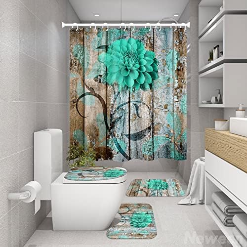 Neween 4 Pcs Green Flower Bathroom Set