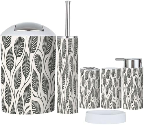 Boho Black Abstract Floral Trash Can Accessories Set