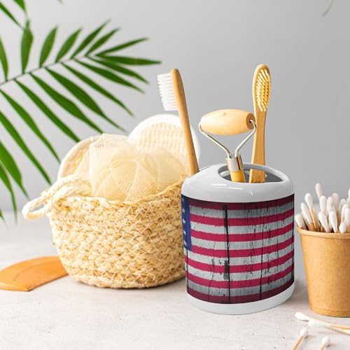 Ambesonne USA Ceramic Soap Dispenser Toothbrush Holder Set 1