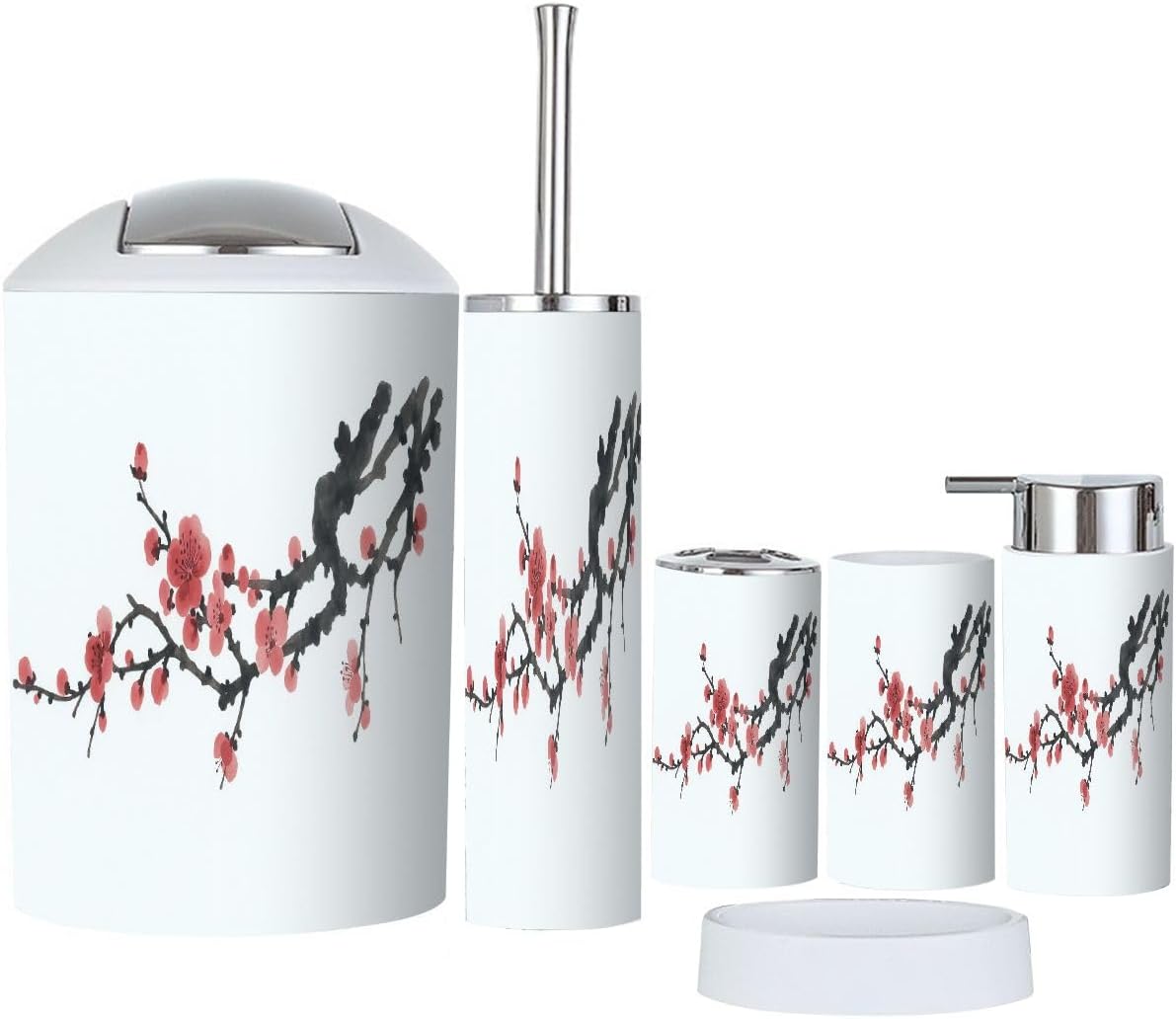 Boho Plum Blossom Bathroom Accessory Set 6 Piece