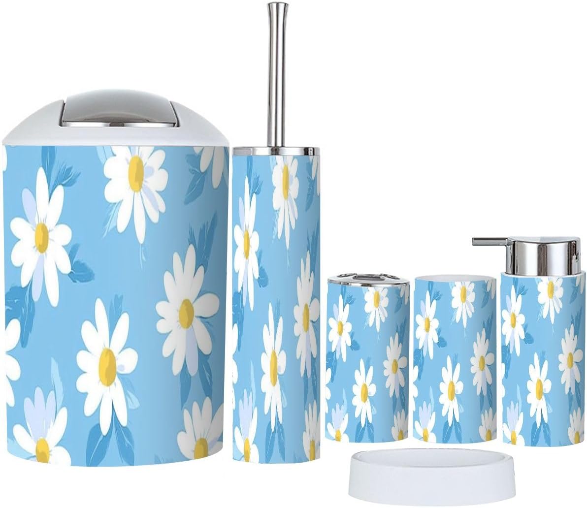 Boho Blue Daisy Bathroom Accessory Set 6 Piece