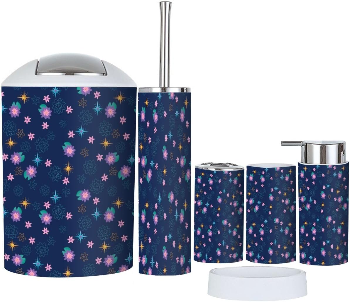 Bathroom Accessories Set 6 Pcs Navy Seamless Print
