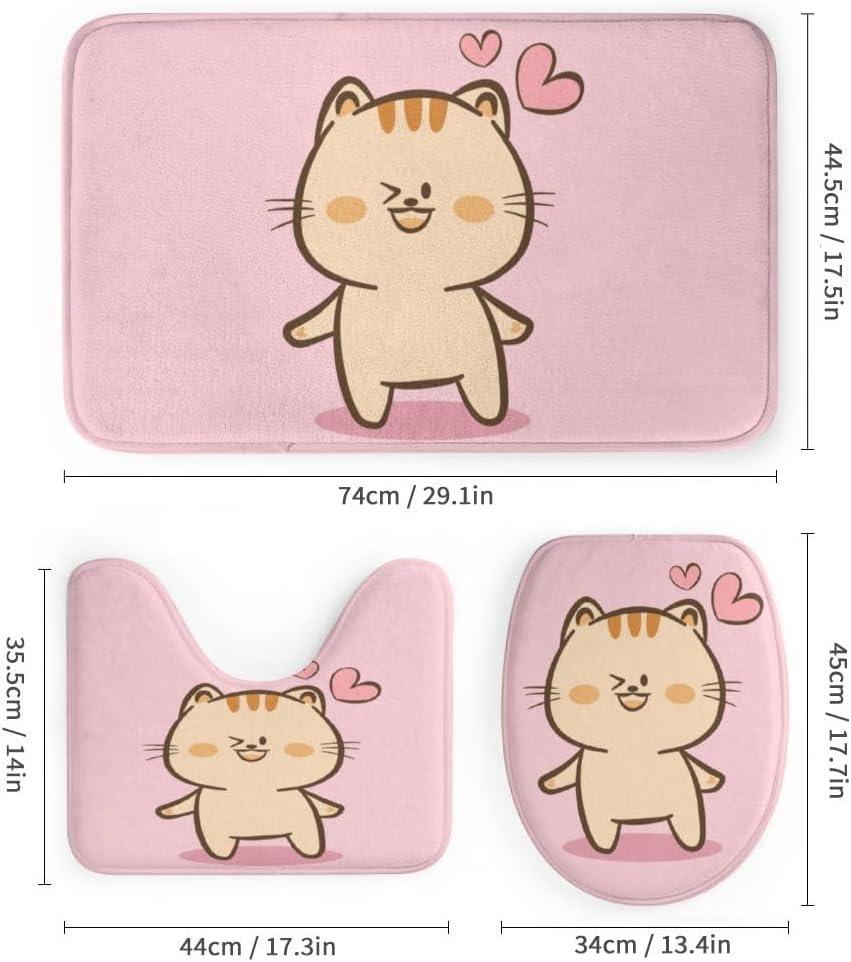 Kuizee 4-Piece Cute Cat Rabbit Shower Curtain Set with Non-Slip Rugs