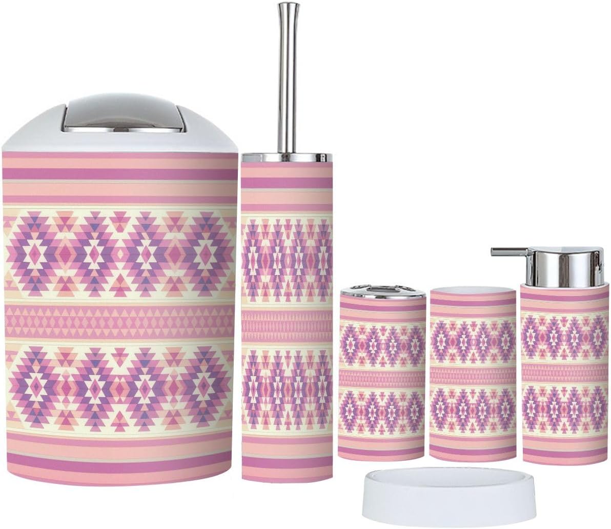 Boho Striped Bathroom Accessory Set 6 Piece
