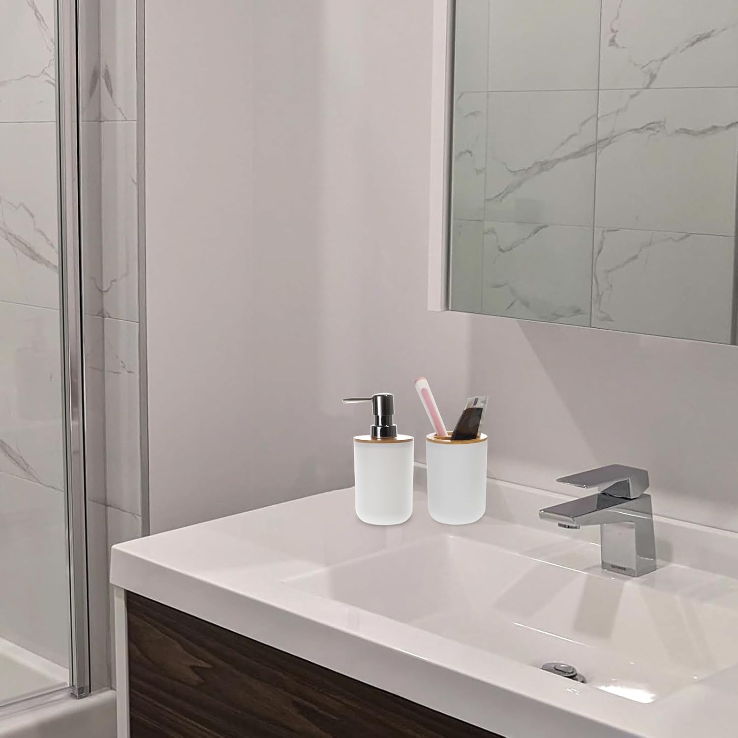 PRETYZOOM White Bathroom Storage Tray Set