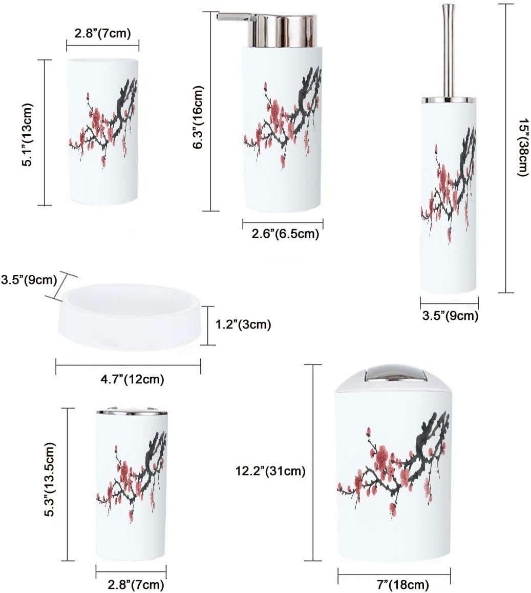 Boho Plum Blossom Bathroom Accessory Set 6 Piece