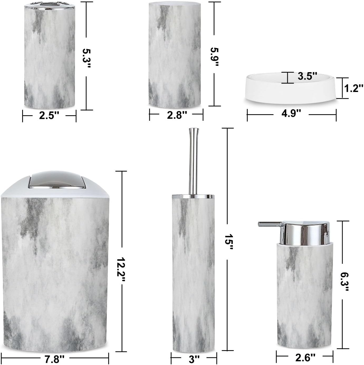 6 Piece Bathroom Accessories Set White Concrete Texture