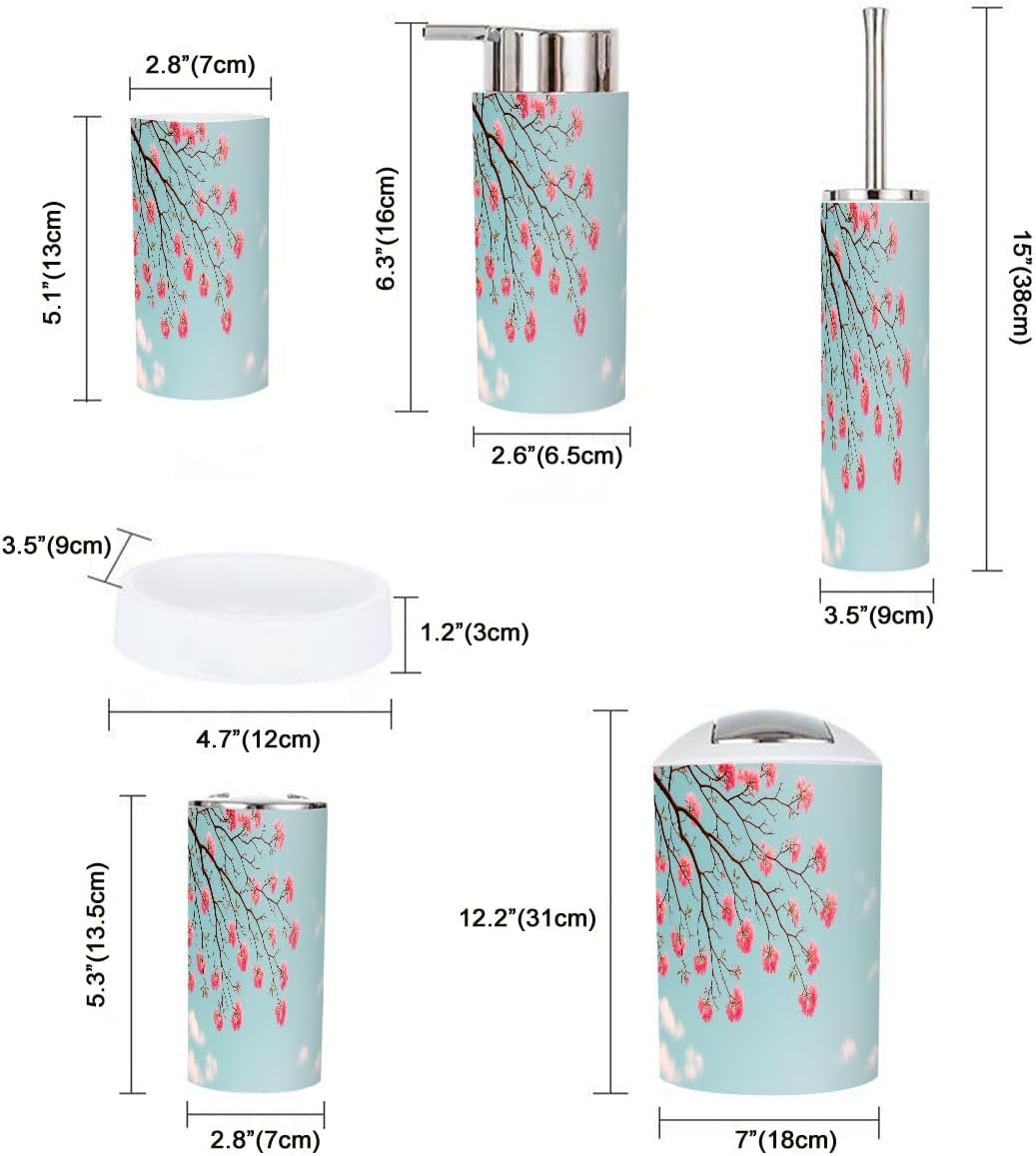 Boho Cherry Blossom Bathroom Accessory Set of 6