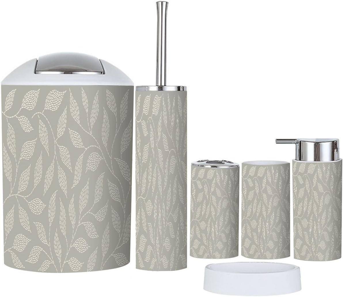 Boho Floral Trash Can Set 6 Piece Bathroom Accessories