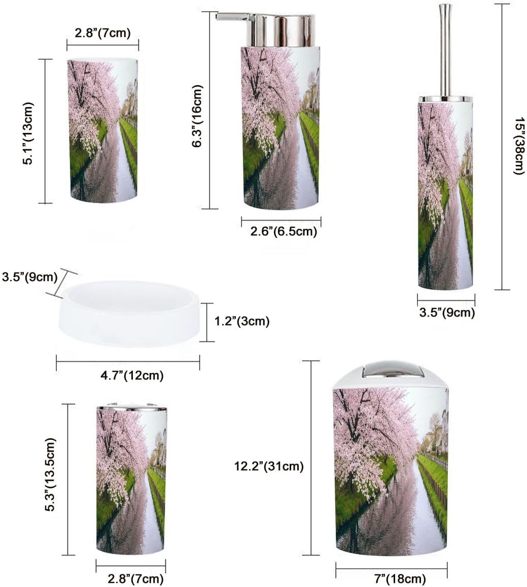 Boho Cherry Blossom Bathroom Accessory Set 6 Piece