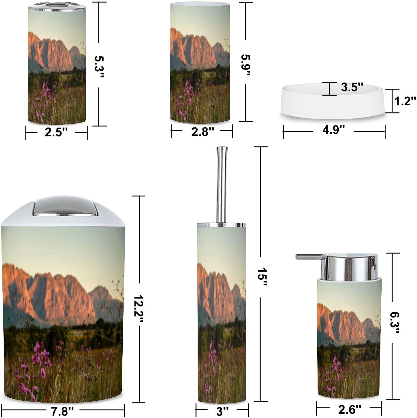 Cosmos Flowers Bathroom Accessories Set 6 Piece