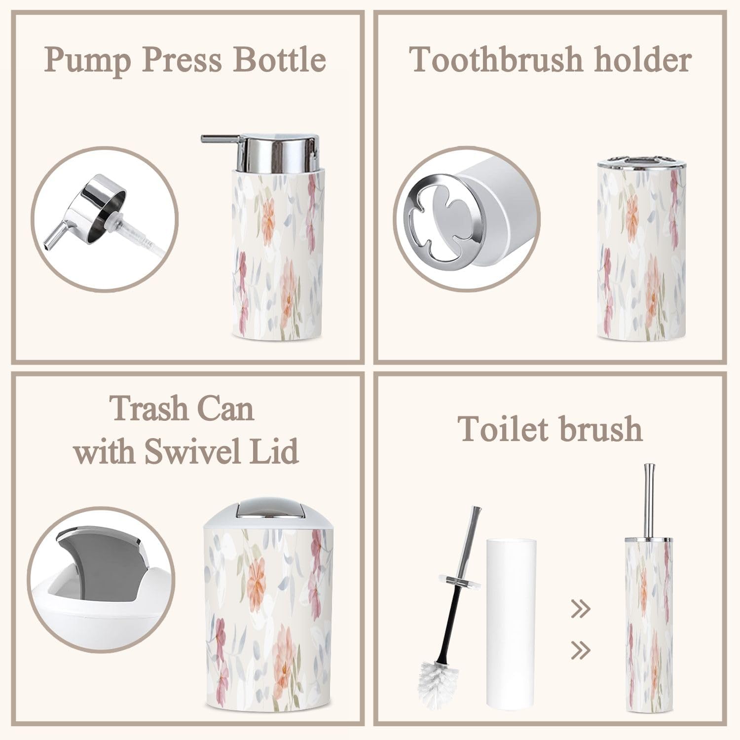 6 Piece Bathroom Accessories Set Minimalist Botanical Wall Art