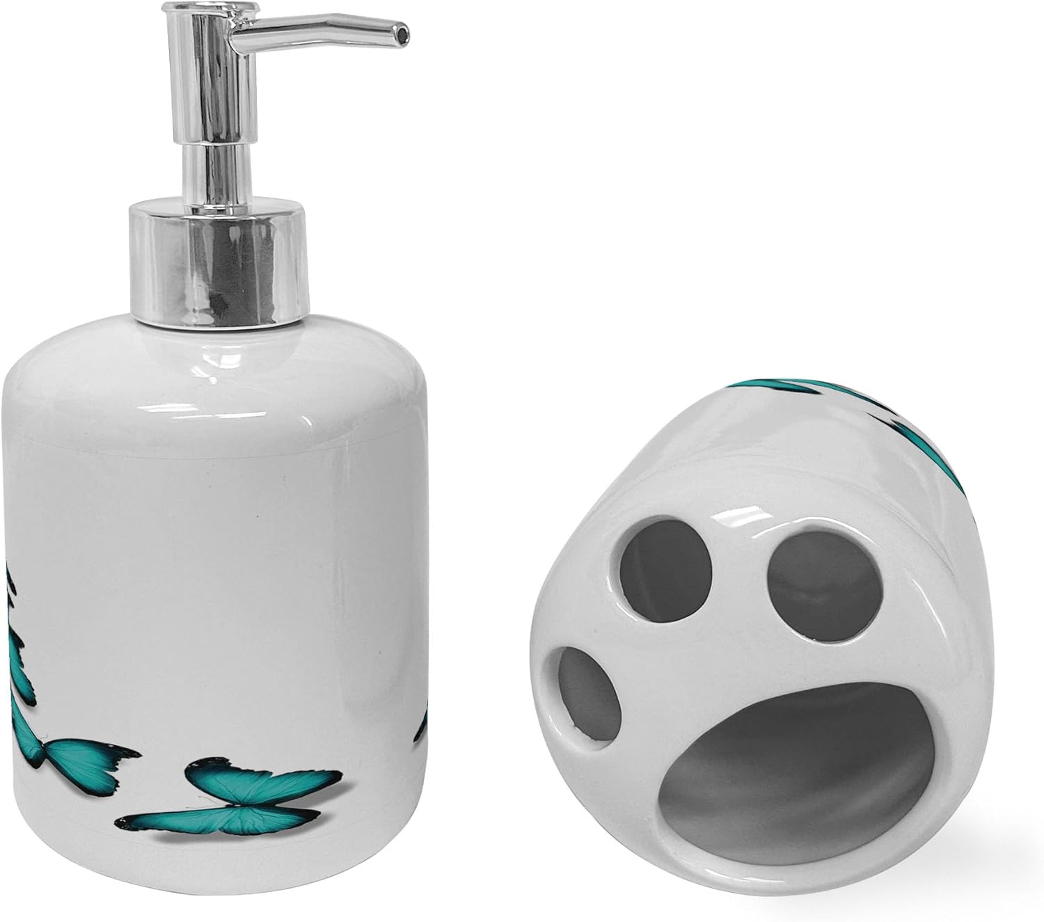 Ambesonne Turquoise Soap Dispenser Toothbrush Holder Set 2 Pcs Black Turquoise