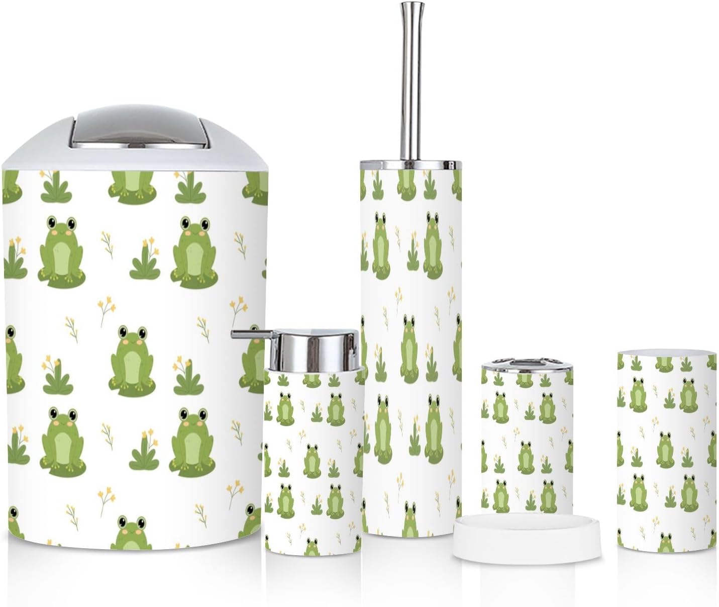 6 Piece Cute Frogs Bathroom Accessories Set 1