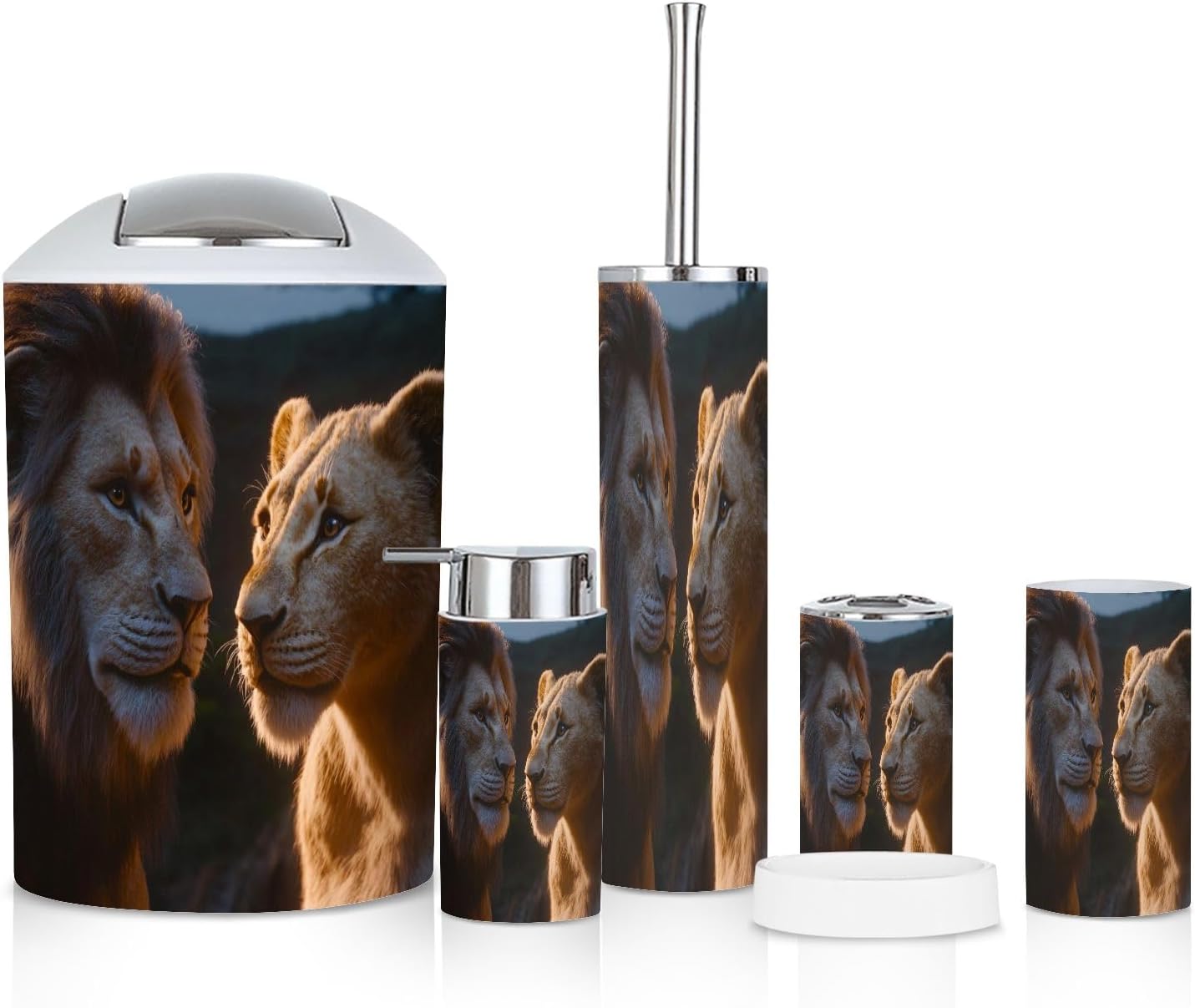 6-Piece Bathroom Accessories Set with Majestic Lions