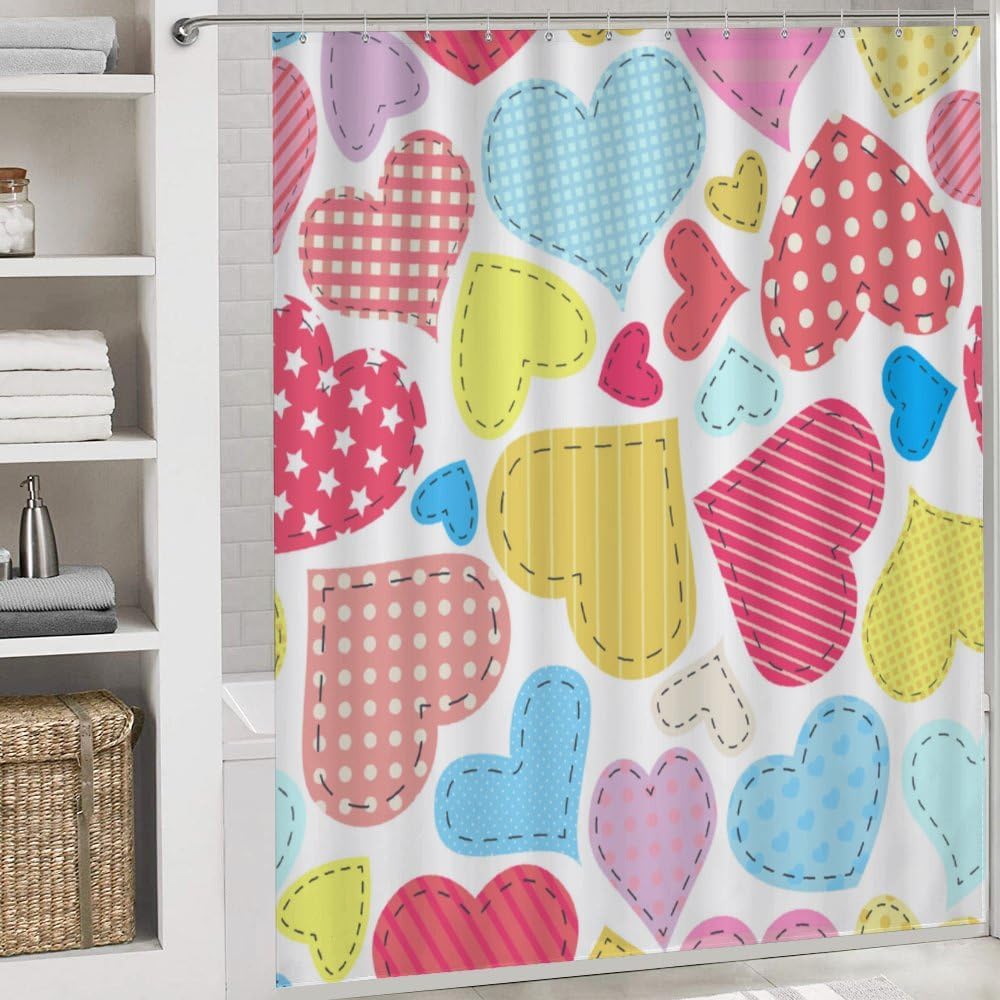 Kuizee Valentine Shower Curtain Set with 4 Pieces Rugs