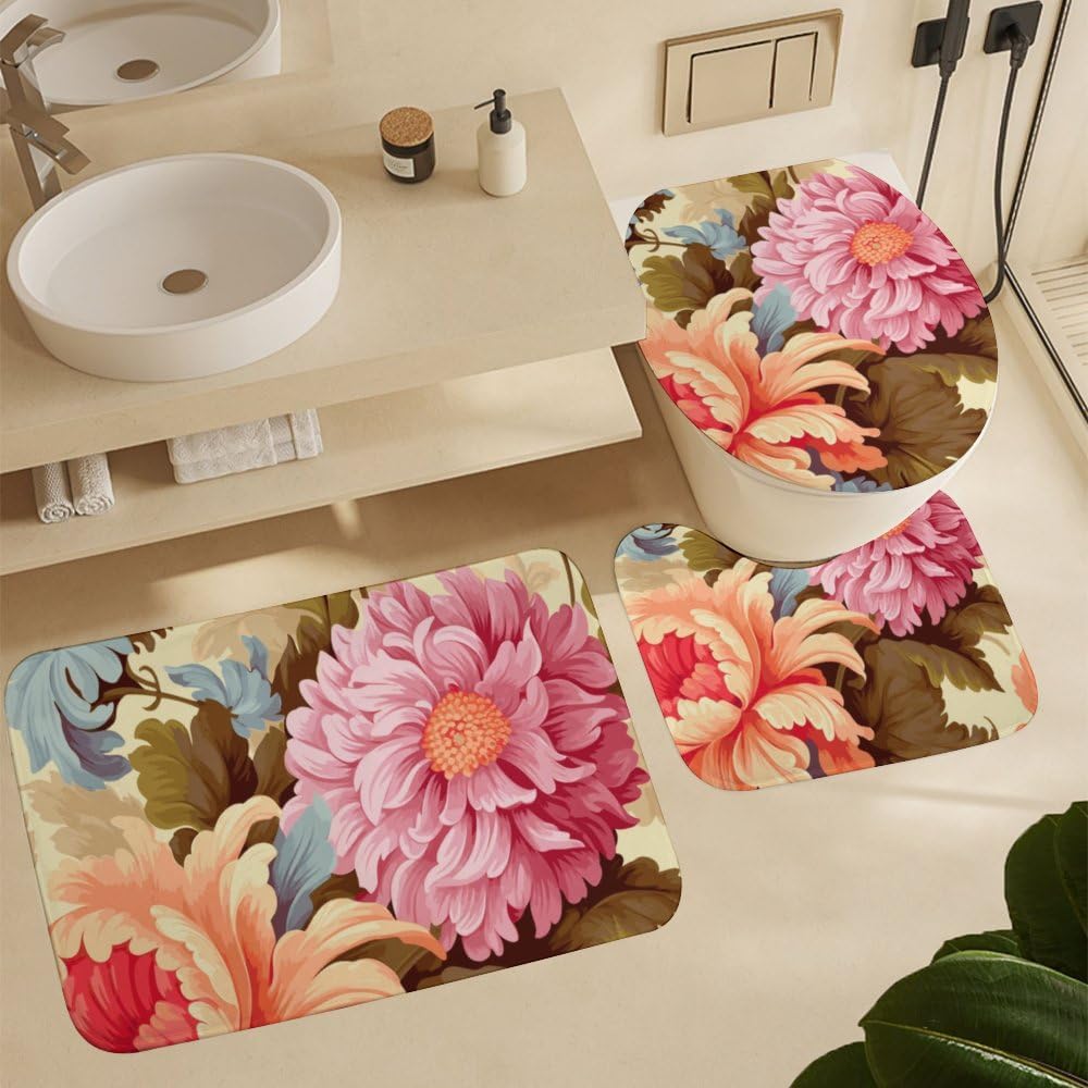Kuizee 4-Piece Bathroom Set with Non-Slip Mats and Shower Curtain 1
