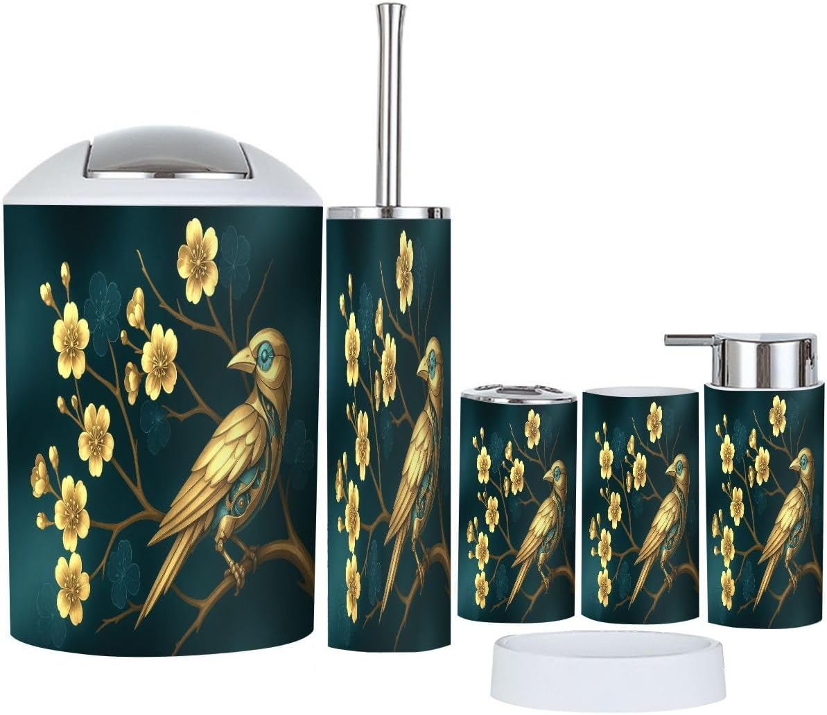 Boho Golden Bird Bathroom Accessory Set 6 Piece