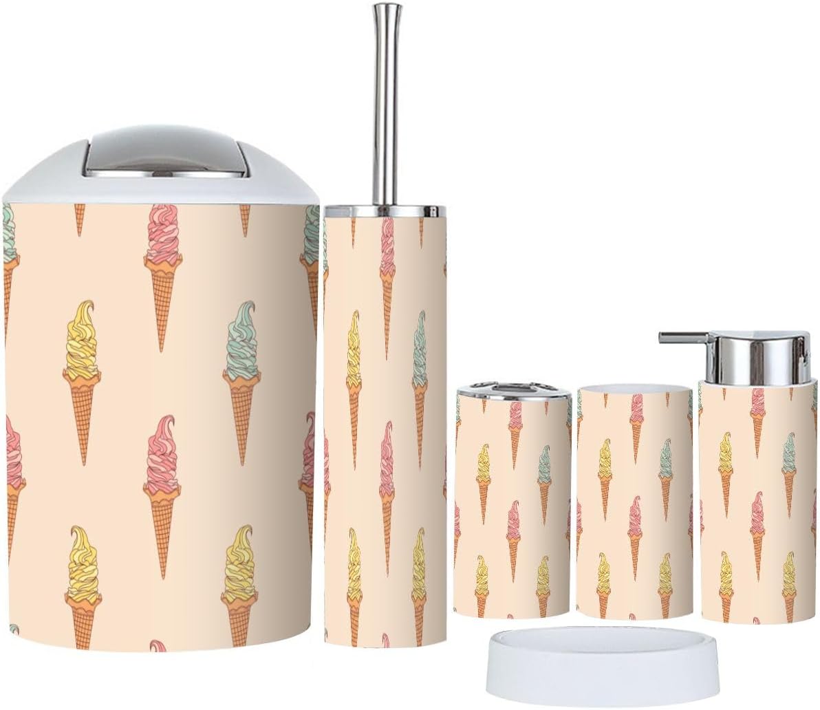 6 Pcs Cute Bathroom Accessories Set with Toothbrush Holder and Trash Can