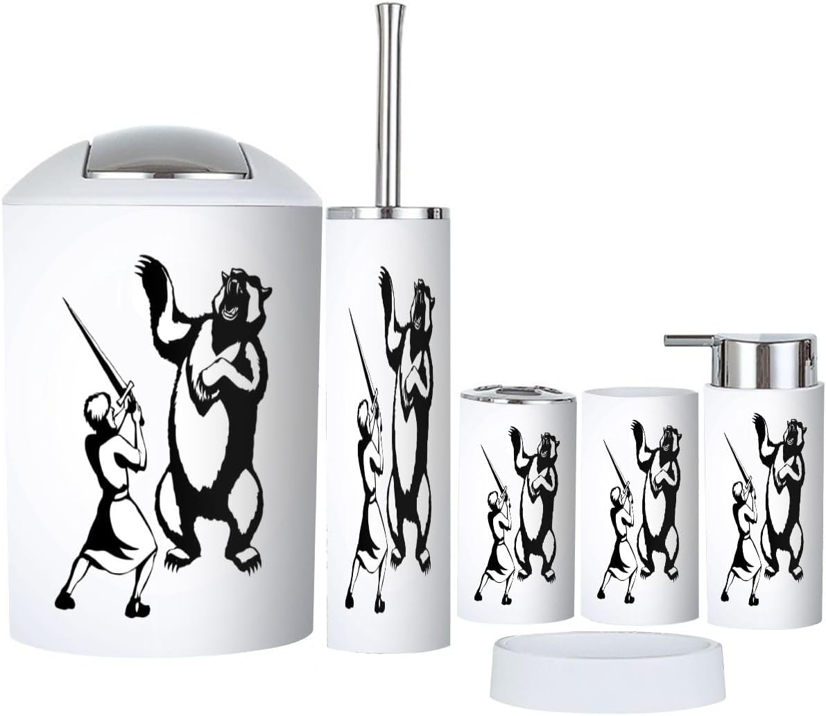 Bathroom Accessories Set 6 Pcs Durable White Modern Storage