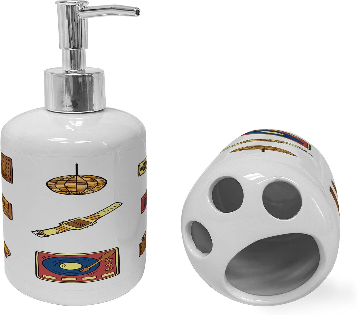 Ambesonne 90s Nostalgic Soap Toothbrush Holder Set