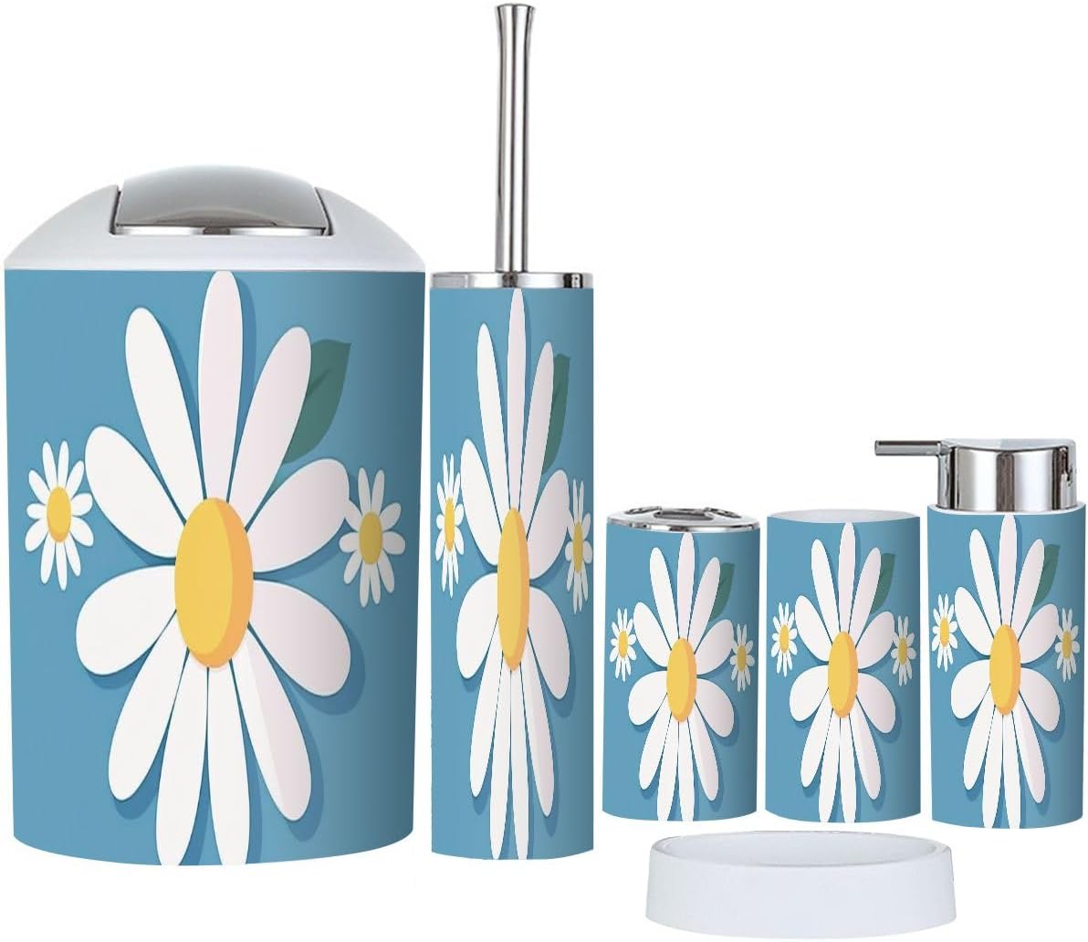 Boho White Daisy Bathroom Accessory Set 6 Piece